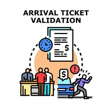 Arrival ticket validation process with people waiting and paying 库存插图