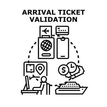 Arrival ticket validation system for global travel Stock Illustration