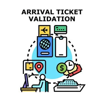Arrival ticket validation system for global travel Illustrazione stock
