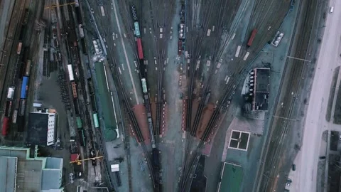 Arrival of the train at the big railway junction Stock Footage 252032880