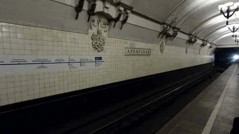 Arrival of train in Moscow metro Stock Footage 100968768