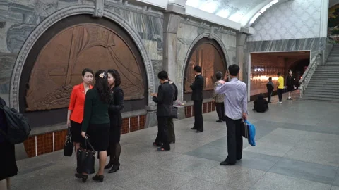 Arrival of a train at Puhung Station. Pyongyang - DPRK - North Korea Video stock 119117087