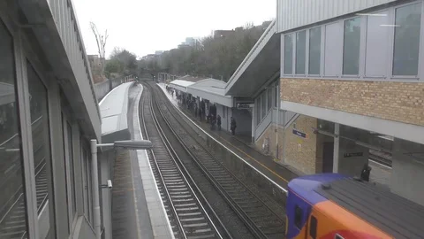 Arrival of the train to the station. Stock Footage 83394266