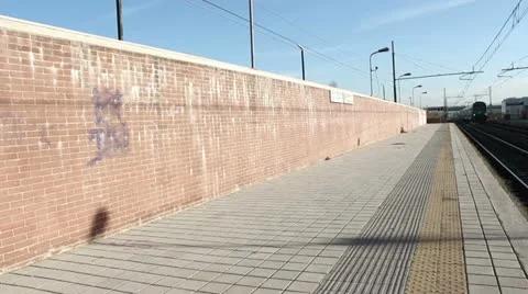 Arrival of a train at the station with shadow Stock Footage 20548700