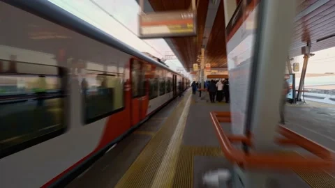 Arrival of the train to the subway platform. Boarding and disembarking of pas Stock Footage 168437770