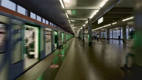 Arrival of the train to the subway platform. Timelapse Stock Footage 168111912