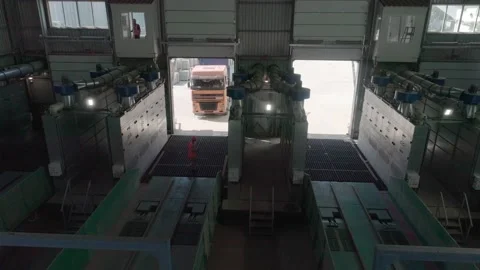 Arrival of a truck for unloading at the grain terminal Stock Footage 147732142