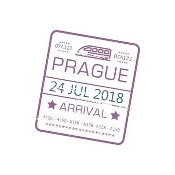 Arrival visa stamp to Prague on train isolated Stock Illustration