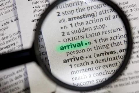 Arrival word or phrase in a dictionary. Stock Photos