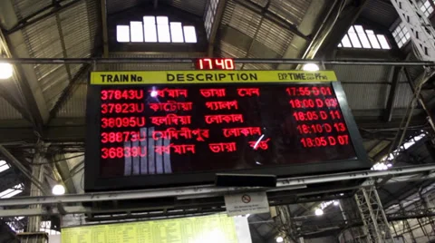 The arrivals board in Howrah train station, Calcutta, Bengal, India. Stock Footage 37565048