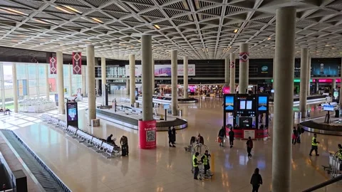 Arrivals Hall Terminal Area at Queen Alia International Airport in Amman, Jordan Stock Footage 346607700