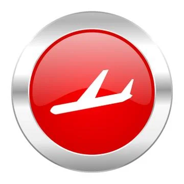 Arrivals red circle chrome web icon isolated. Ilustración de archivo