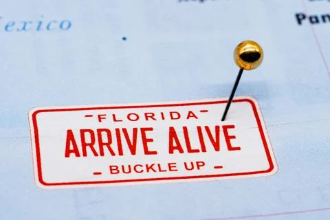 Arrive Alive Logo on Map of Florida - Department of Highway Safety Stock Photos