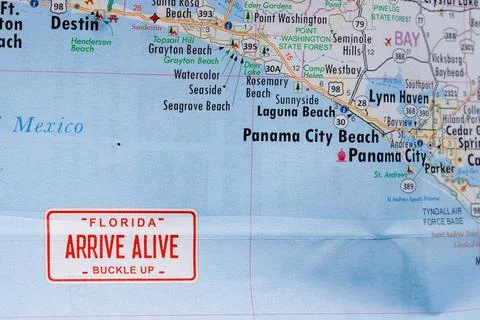 Arrive Alive Logo on Map of Florida - Department of Highway Safety Stock Photos