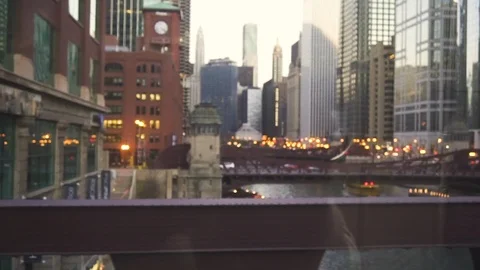 Arriving in Downtown Chicago while in a bus. Stock Footage