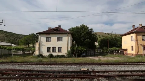 Arriving at a small train station Stock Footage 78645377