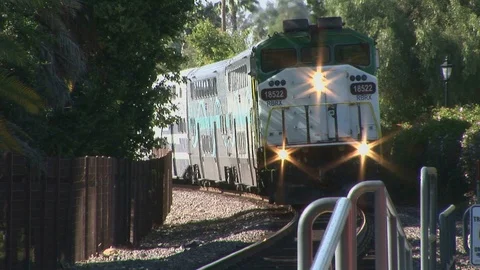 Arriving train at Amtrak station Stock Footage 89734753