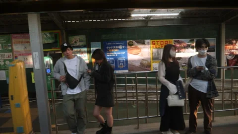 Arriving at train station as seen from train. Kamakura, Japan. Stock Footage 247135057