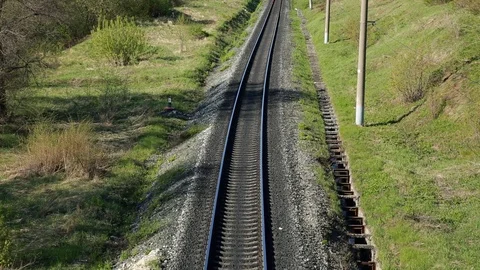 Arriving train. The view from the top. Stock Footage 91243548