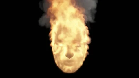 The arrogant face of a man appears in the burning flame. Aggressor. Stock Footage 171398623