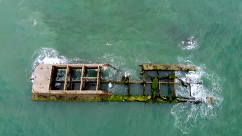 Arromanches les Bains D-Day landing site Cap Manvieux cliffs and Gold Beach.. Stock Footage 341883229
