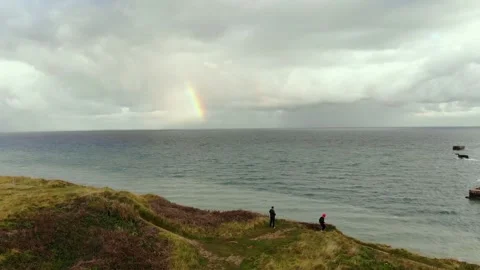 Arromanches les Bains D-Day landing site Cap Manvieux cliffs and Gold Beach.. Stock Footage 341883232