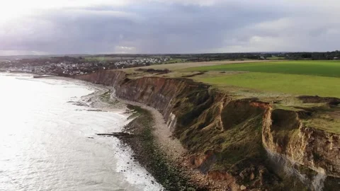 Arromanches les Bains D-Day landing site Cap Manvieux cliffs and Gold Beach.. Stock Footage 341883247
