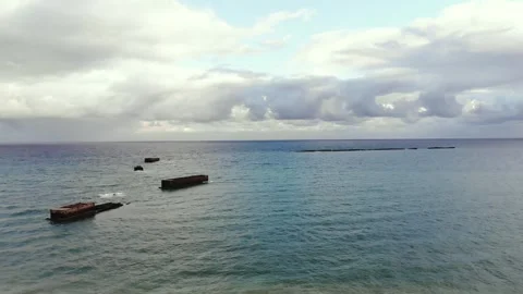 Arromanches les Bains D-Day landing site Cap Manvieux cliffs and Gold Beach.. Stock Footage 341883256