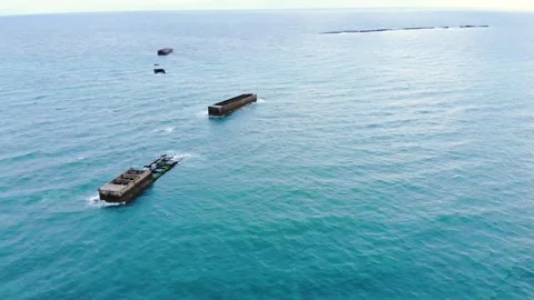 Arromanches les Bains D-Day landing site Cap Manvieux cliffs and Gold Beach.. Stock Footage 341883268