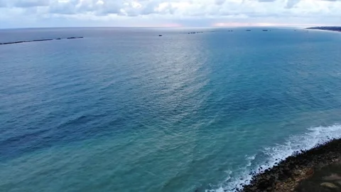 Arromanches les Bains D-Day landing site Cap Manvieux cliffs and Gold Beach.. Stock Footage 341883281