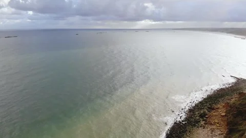 Arromanches les Bains D-Day landing site Cap Manvieux cliffs and Gold Beach.. Stock Footage 341883308