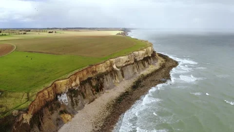Arromanches les Bains D-Day landing site Cap Manvieux cliffs and Gold Beach.. Stock Footage 341883345