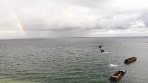 Arromanches les Bains D-Day landing site Cap Manvieux cliffs and Gold Beach.. Stock Footage 341883362
