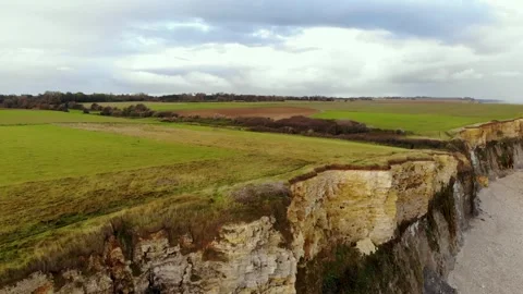 Arromanches les Bains D-Day landing site Cap Manvieux cliffs and Gold Beach.. Stock Footage 341883369