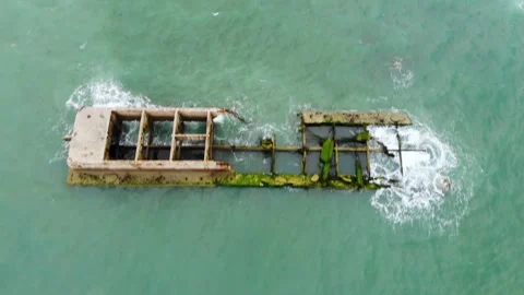 Arromanches les Bains D-Day landing site Cap Manvieux cliffs and Gold Beach.. Stock Footage 341883373