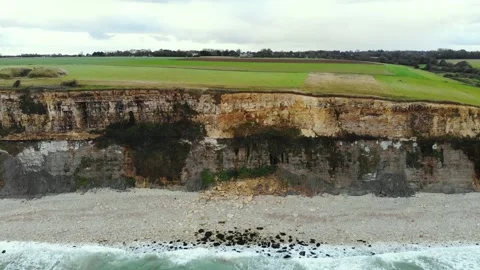 Arromanches les Bains D-Day landing site Cap Manvieux cliffs and Gold Beach.. Stock Footage 341883403