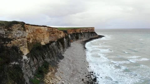 Arromanches les Bains D-Day landing site Cap Manvieux cliffs and Gold Beach.. Stock Footage 341883412
