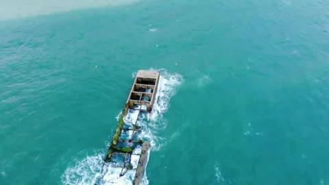 Arromanches les Bains D-Day landing site Cap Manvieux cliffs and Gold Beach.. Stock Footage 341883419