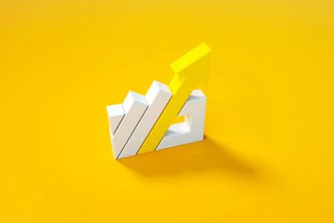 Arrow 3d rendering yellow arrow 3d rendering, progress way and forward ach... 스톡 사진