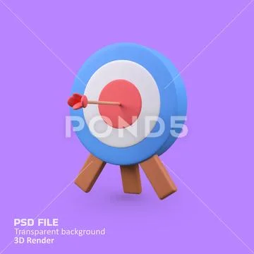 Arrow aiming at target isolated 3d render icon illustration PSD Template
