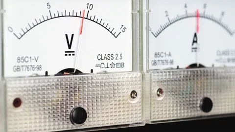 Arrow of the analog DC voltmeter shows the value volts. Stock Footage 169159496