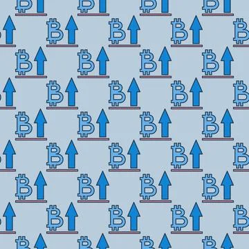 Arrow and Bitcoin vector Cryptocurrency growing colored seamless pattern Stock Illustration