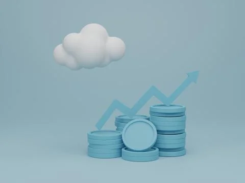 Arrow and coin stacks on pink background. Growth financial success and invest 库存插图