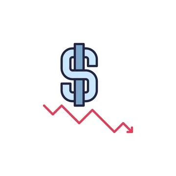Arrow and Dollar sign vector Recession and Devaluation colored icon Illustrazione stock