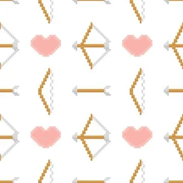 Arrow and heart seamless pattern with pixel theme Illustrazione stock
