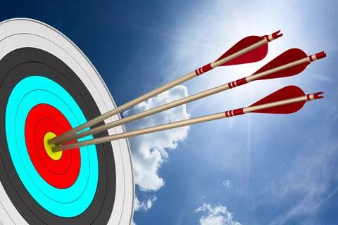 Arrow and target on sky background. 3D illustration Stock Illustration