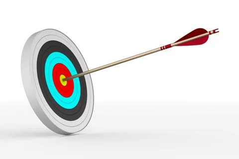 Arrow and target on white background. Isolated 3D illustration Stock-Illustration