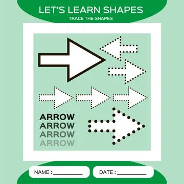 Arrow. Basic geometric shapes. Elements for children. Learn Shapes. Handwriting Stock Illustration