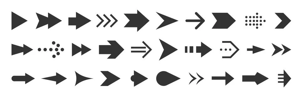 Arrow black pointer direction cursor flat icon set Stock Illustration