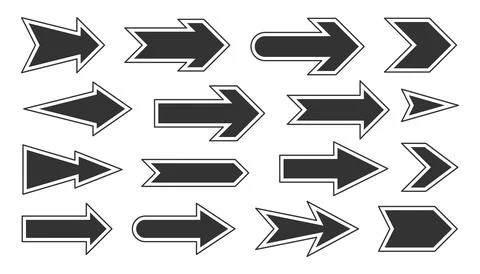 Arrow blank sign navigation stamp black flat set Stock Illustration